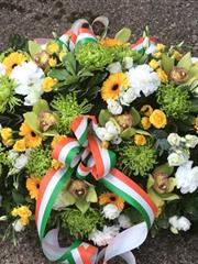 Green,white and gold double ended casket spray 