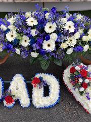 4ft casket spray 3 letter frame and 16inch heart tribute package 